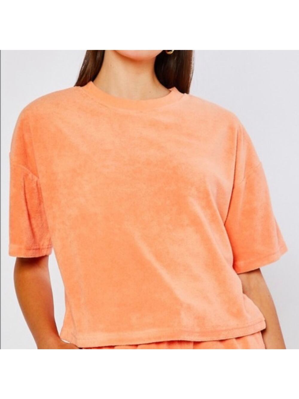 New Terry Cloth Orange Short Sleeve Top Size Medium